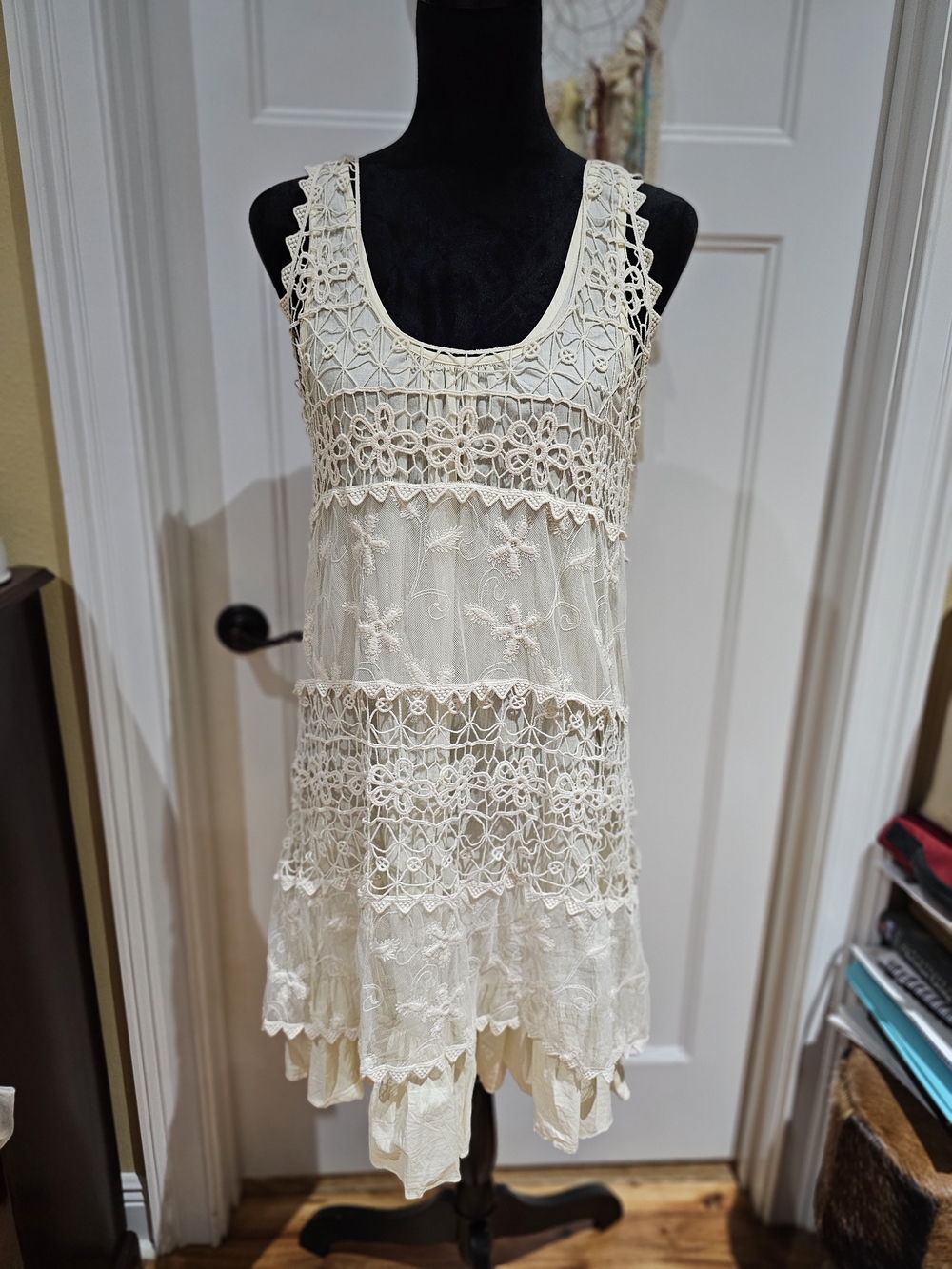 Ryu Cream Crochet Lace Tiered Dress- NWOT